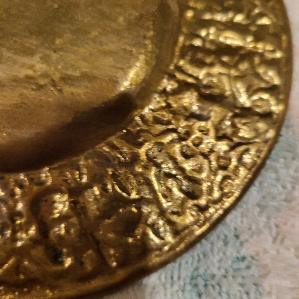 Handmade Turkish 5.5 In. Heavy Ornate Gold Decorative Plate - Picture 11 of 13